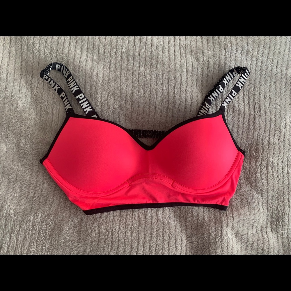 Neon Cage Back Logo Band PINK Bra